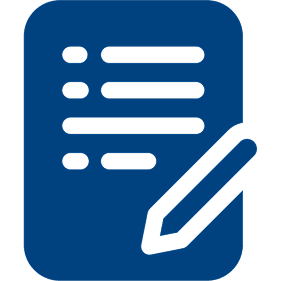 A blue and green icon of a pen on paper.